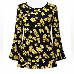 Michael Kors Yellow Floral Bell-Sleeve Top – Size
